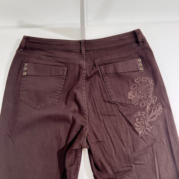 Chico's Platinum Jeans Woman's 2 Reg(M 12) Brown Embroidered Rivet Embellishment - Picture 6 of 16